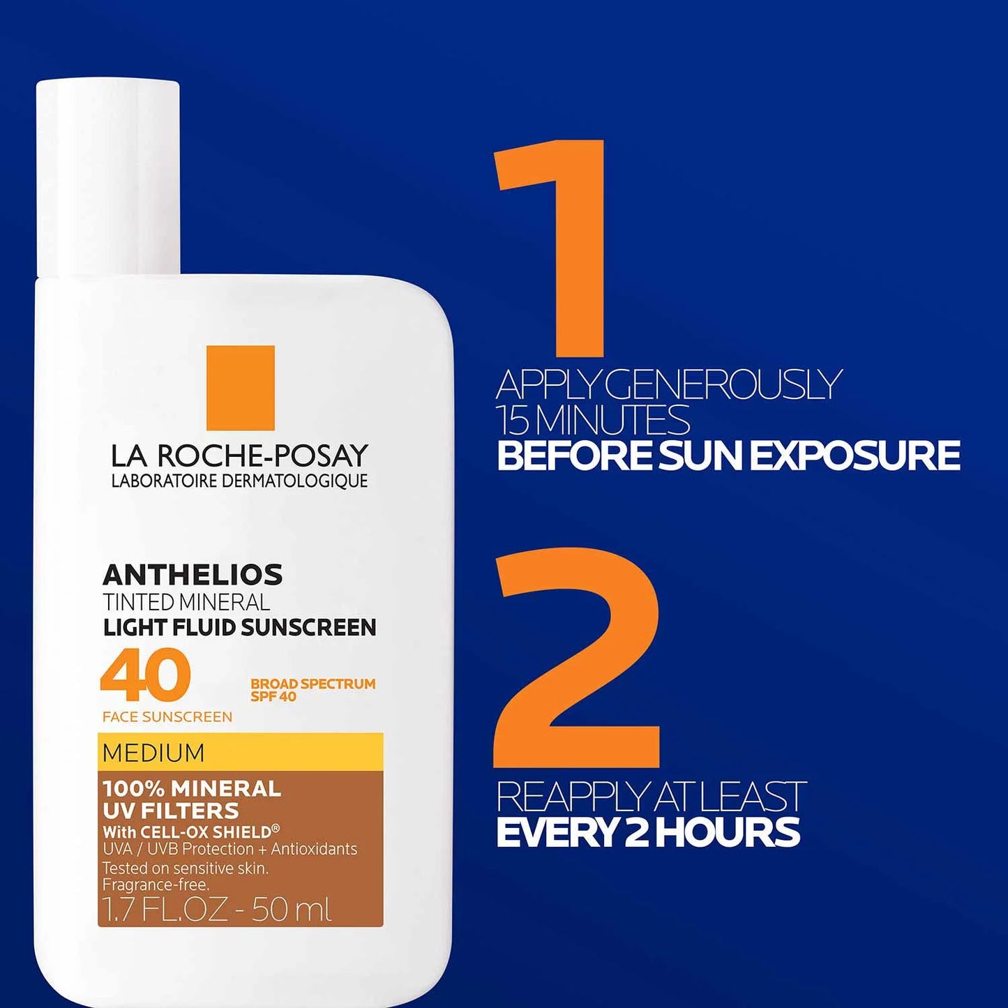 Anthelios Tinted Mineral SPF 40 Light Fluid Sunscreen Medium, 1.7 Fl Oz
