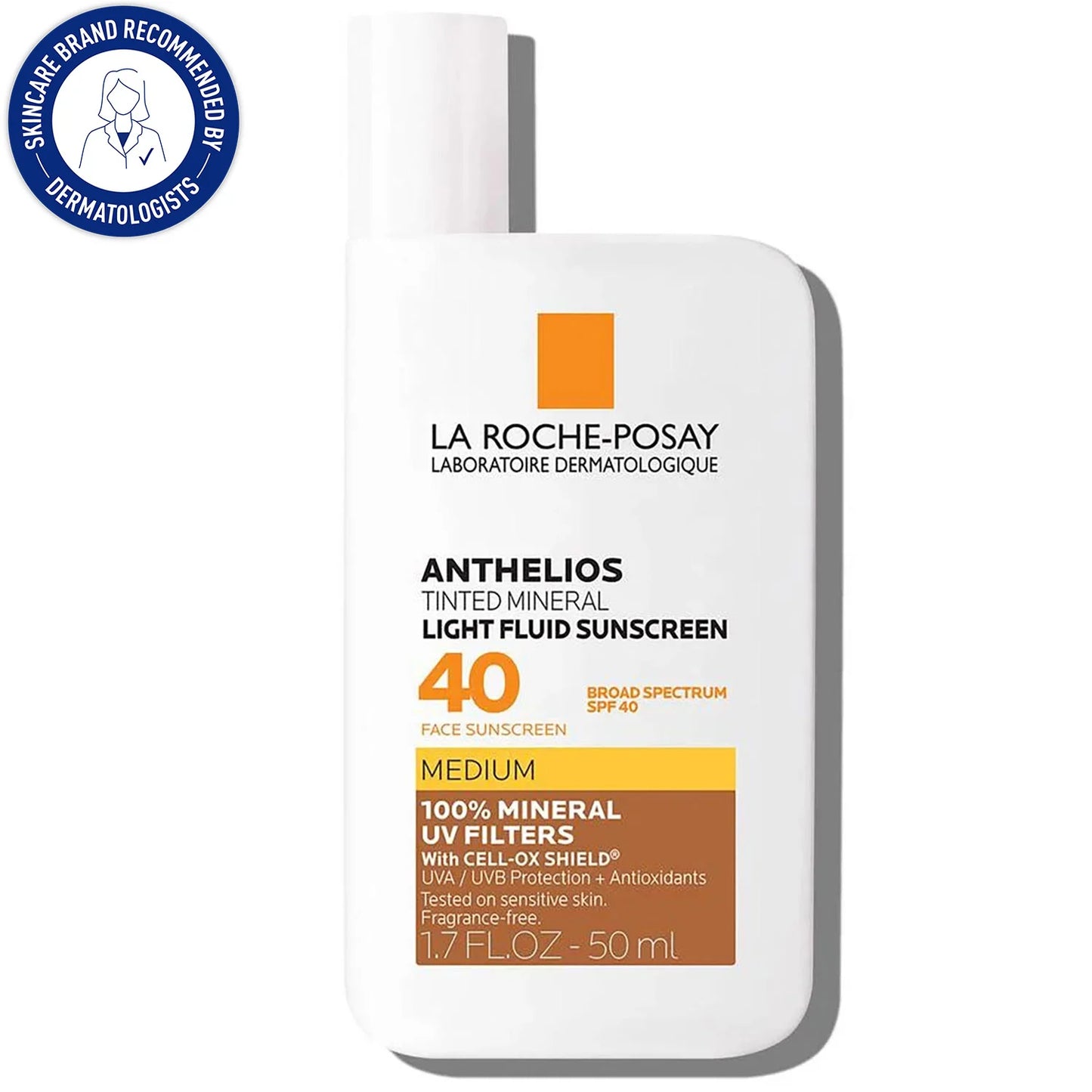 Anthelios Tinted Mineral SPF 40 Light Fluid Sunscreen Medium, 1.7 Fl Oz