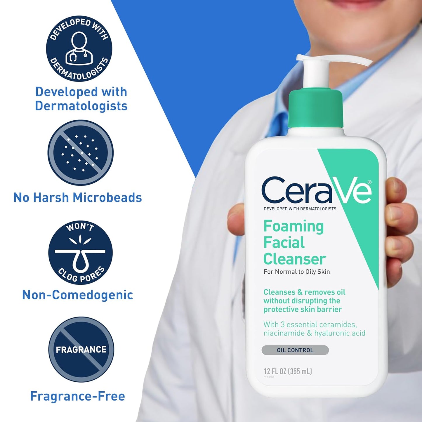 Revitalizing Foaming Facial Cleanser for Oily Skin - Hydrating Hyaluronic Acid, Nourishing Ceramides & Soothing Niacinamide - Fragrance & Paraben Free, Non-Drying Oil Control, 19 Fl Oz