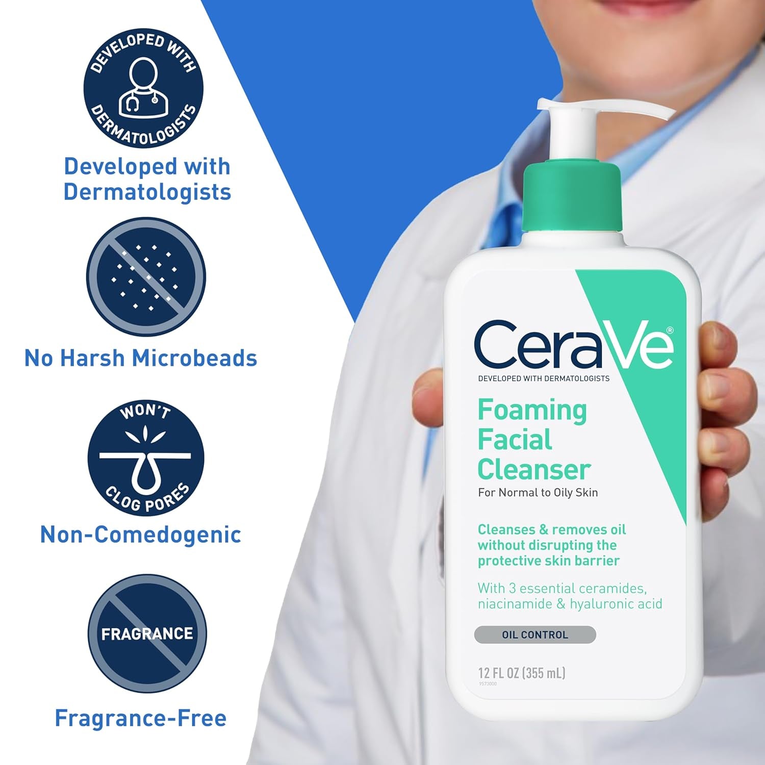 Revitalizing Foaming Facial Cleanser for Oily Skin - Hydrating Hyaluronic Acid, Nourishing Ceramides & Soothing Niacinamide - Fragrance & Paraben Free, Non-Drying Oil Control, 19 Fl Oz