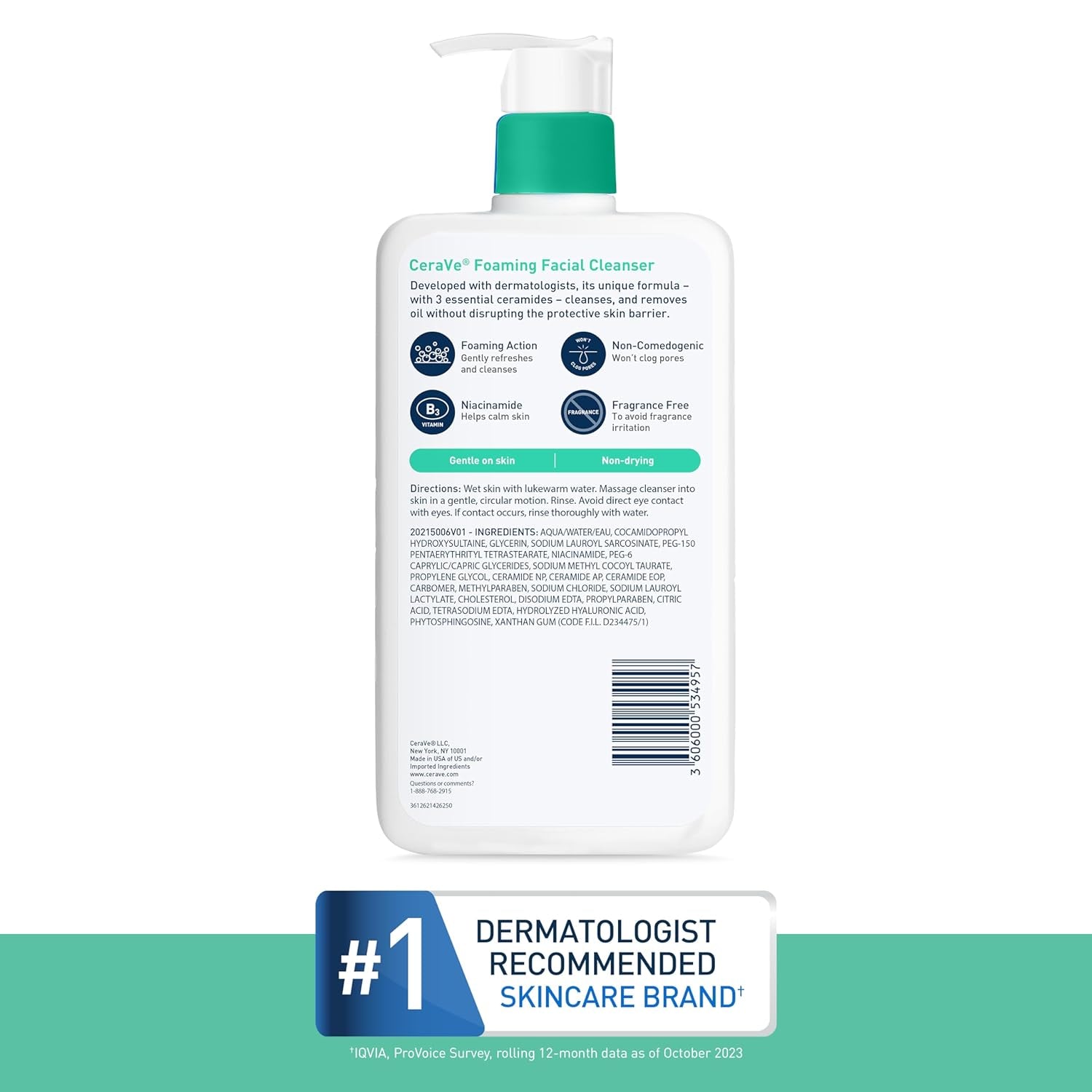 Revitalizing Foaming Facial Cleanser for Oily Skin - Hydrating Hyaluronic Acid, Nourishing Ceramides & Soothing Niacinamide - Fragrance & Paraben Free, Non-Drying Oil Control, 19 Fl Oz
