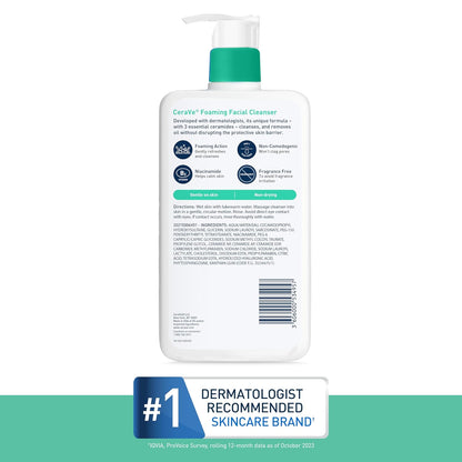 Revitalizing Foaming Facial Cleanser for Oily Skin - Hydrating Hyaluronic Acid, Nourishing Ceramides & Soothing Niacinamide - Fragrance & Paraben Free, Non-Drying Oil Control, 19 Fl Oz